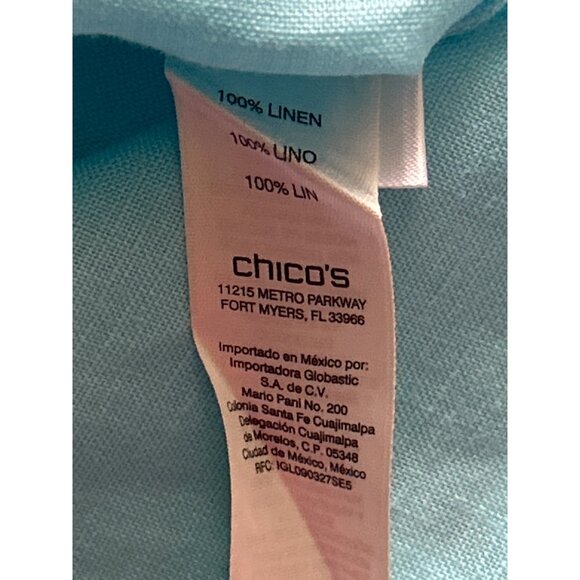Chico's Blue Linen Button-Up Short Sleeve Jacket With Pockets, Size 0 (Small) - Picture 5 of 8